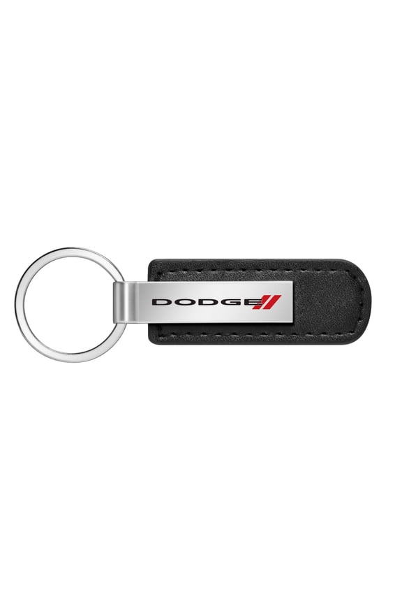 Dodge Logo Black PU Leather Strap Silver Metal Bar LED Printed Logo Key Chain