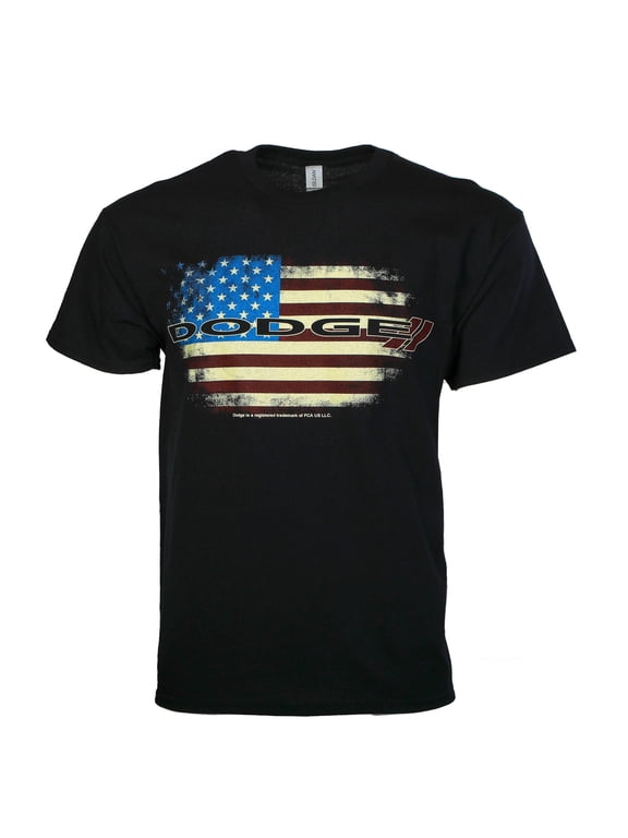 Dodge Logo with an American flag Mens T Shirt Licensed Mopar