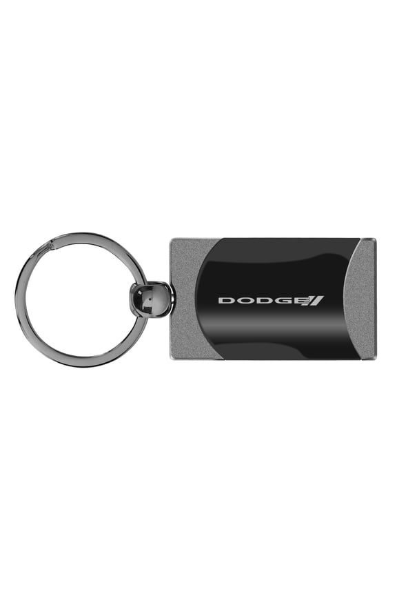 Dodge New Logo Stripe Two Tone Rectangular Gun-Metal Key Chain