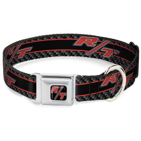 Dodge Pet Collar, Dog Collar Metal Seatbelt Buckle, Dodge Challenger RT Emblem Carbon Fiber Stripe Grays Black, 11 to 16.5 Inches 1.0 Inch Wide