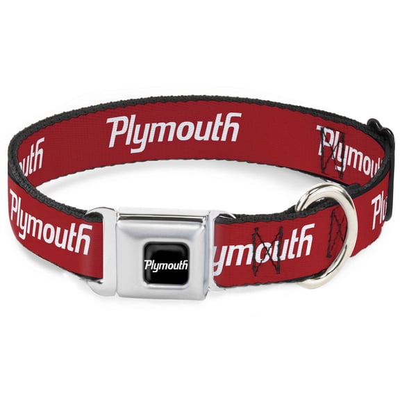 Dodge Pet Collar, Dog Collar Metal Seatbelt Buckle, Plymouth Text Logo Red White, 11 to 16.5 Inches 1.0 Inch Wide