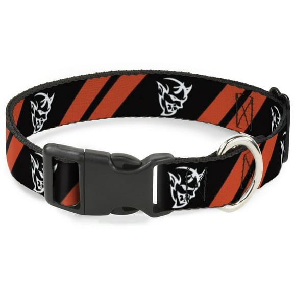 Dodge Pet Collar, Dog Collar Plastic Buckle, Dodge Stripes Demon Icon Black Red White, 7 to 8.5 Inches 0.5 Inch Wide