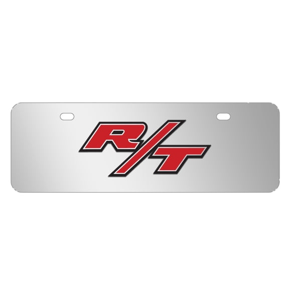 Dodge R/T 3D Logo Logo 12" x 4.25" European Look Chrome Half-Size Stainless Steel License Plate