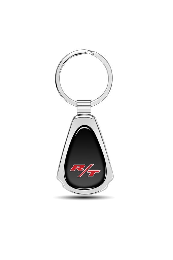 Dodge R/T Logo Black Dome Chrome Metal Teardrop Key Chain