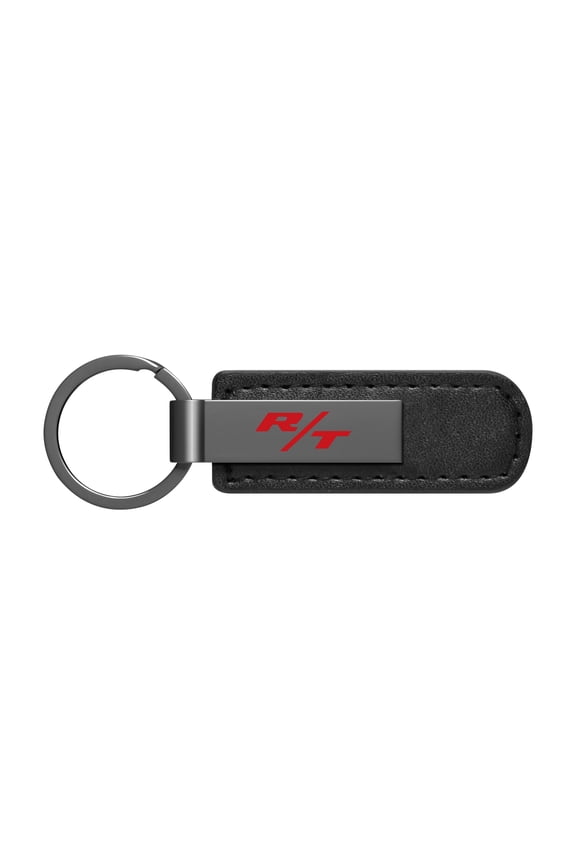 Dodge R/T Logo Black PU Leather Strap Black Metal Bar LED Printed Logo Key Chain