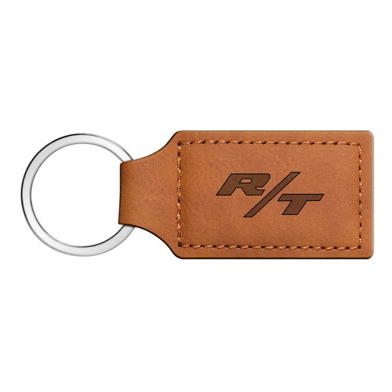 Dodge R/T Logo Rectangular Brown Leather Key Chain