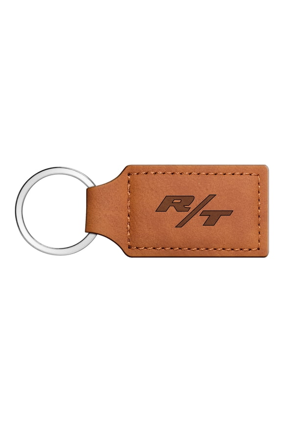 Dodge R/T Logo Rectangular Brown Leather Key Chain