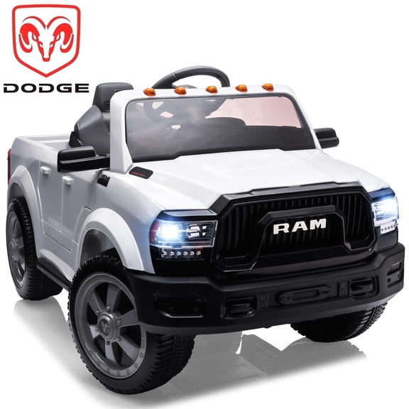 Dodge RAM 2500 Ride On Car for Kids, 12V Powered Ride on Toy with Remote Control, Rear Wheel Suspension, 5 Point Safety Harness, Bluetooth, LED Lights, Electric Vehicles for 3-5 Year