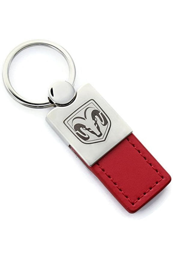 Dodge Ram Head Keychain & Keyring - Duo Premium Red Leather
