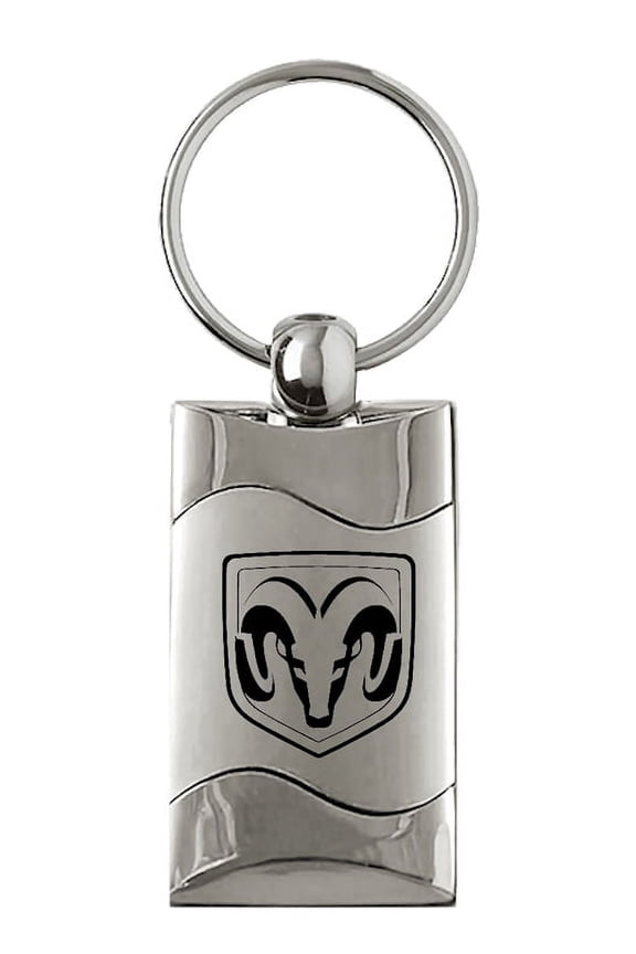 Dodge Ram Head Rectangular Wave Key Ring (Silver)