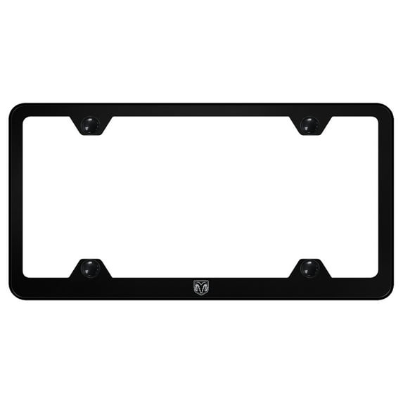 Dodge Ram Laser Etched Logo Wide Body License Plate Frame (Silver on Black)