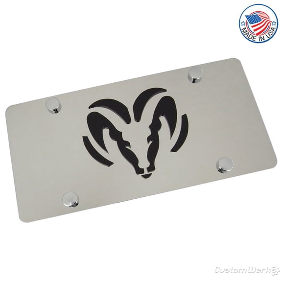 Dodge Ram Logo License Plate (Black on Chrome)