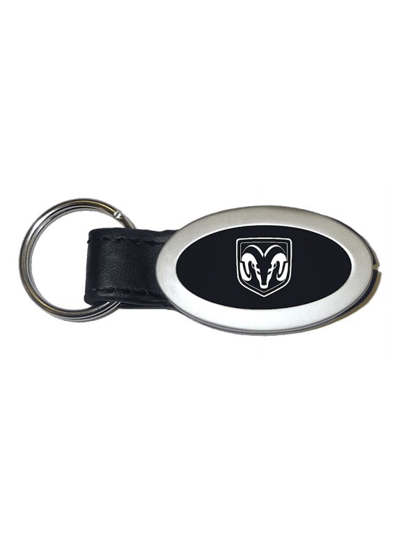 Ram Head Logo Black Oval Leather Key Fob