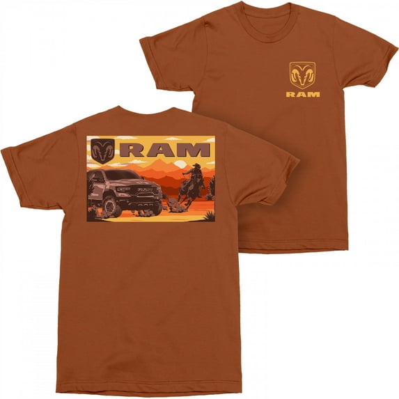 Ram 875108-xlarge Mens Riding Out West Front & Back Print T-Shirt, Brown - Extra Large