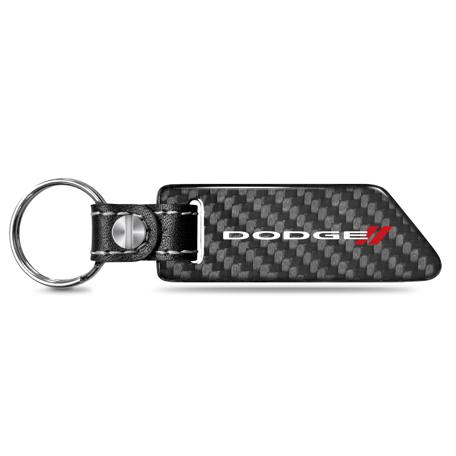 Dodge Real Carbon Fiber Blade Style with Black Leather Strap Key Chain
