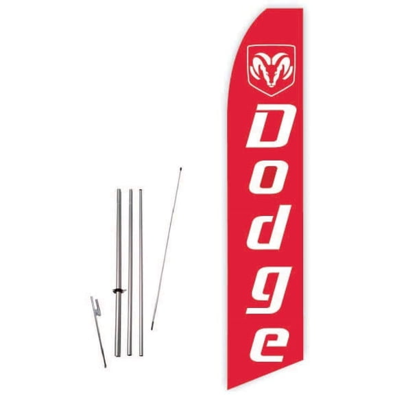 Dodge Red Super Novo Feather Flag - Complete with 15ft Pole Set and Ground Spike