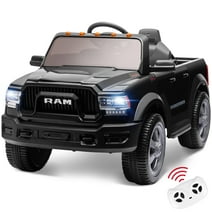 Dodge Ride on Cars, 12V Licensed Powered Dodge Ram Ride On Truck Toy with Remote Control, Electric Pickup Truck Car for Kids 3-5 w/Music Player/LED Headlights/Safety Belt/Water Cup Holder, Black