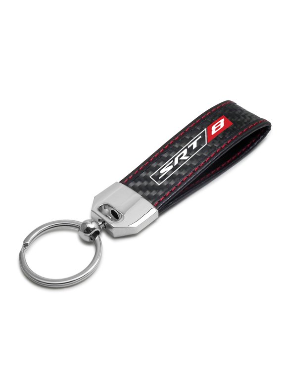 Dodge SRT-8 Logo Real Black Carbon Fiber Loop Strap Key Chain with Red Stitching