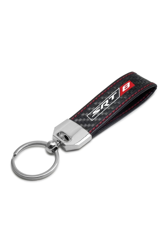 Dodge SRT-8 Logo Real Black Carbon Fiber Loop Strap Key Chain with Red Stitching