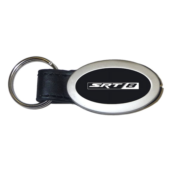 Dodge SRT-8 Oval Leather Key Chain (Black)
