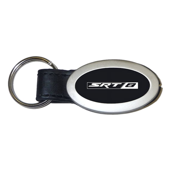 Dodge SRT-8 Oval Leather Key Chain (Black)