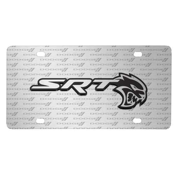 Dodge SRT Hellcat 3D Logo on Logo Pattern Brushed Aluminum License Plate