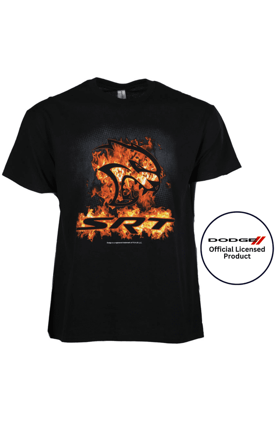 Dodge SRT Hellcat Flame Logo Graphic Cotton T-Shirt Black Official Licensed (3XL)
