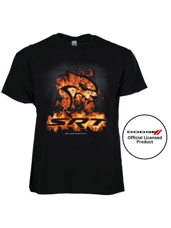 Dodge SRT Hellcat Flame Logo Graphic Cotton T-Shirt Black Official Licensed (M)