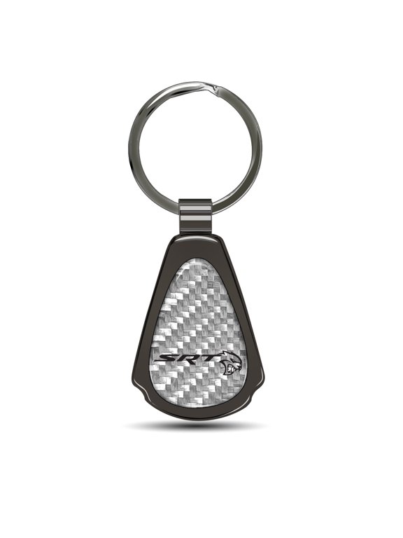 Dodge SRT Hellcat Silver Genuine Carbon Fiber Black Metal Teardrop Key Chain