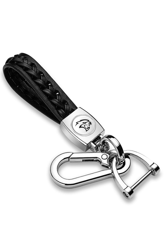 Dodge SRT Hellcat White Braided Rope Style Genuine Leather Chrome Hook Key Chain