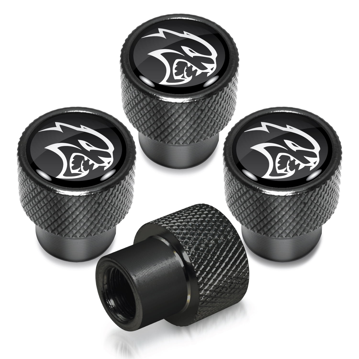 Dodge SRT Hellcat in Black on Black Aluminum Tire Valve Stem Caps