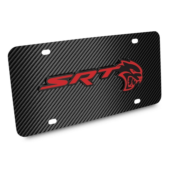 Dodge SRT Hellcat in Red 3D Logo Black Carbon Fiber Patten Steel License Plate