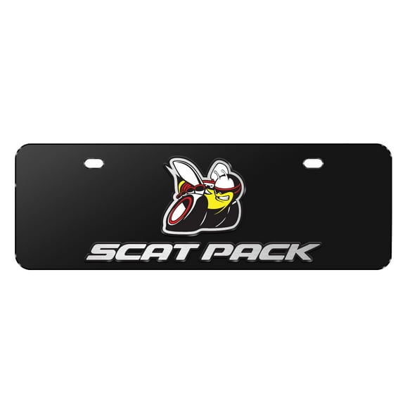 Dodge Scat-Pack 3D Logo 12" x 4.25" European Look Black Half-Size Stainless Steel License Plate