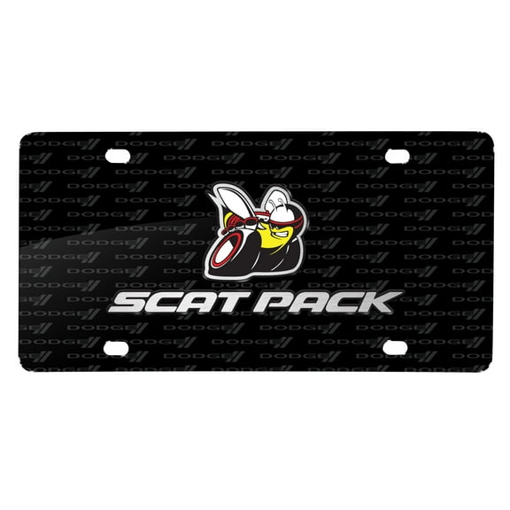 Dodge Scat-Pack Full Color 3D Logo on Logo Pattern Black Aluminum License Plate