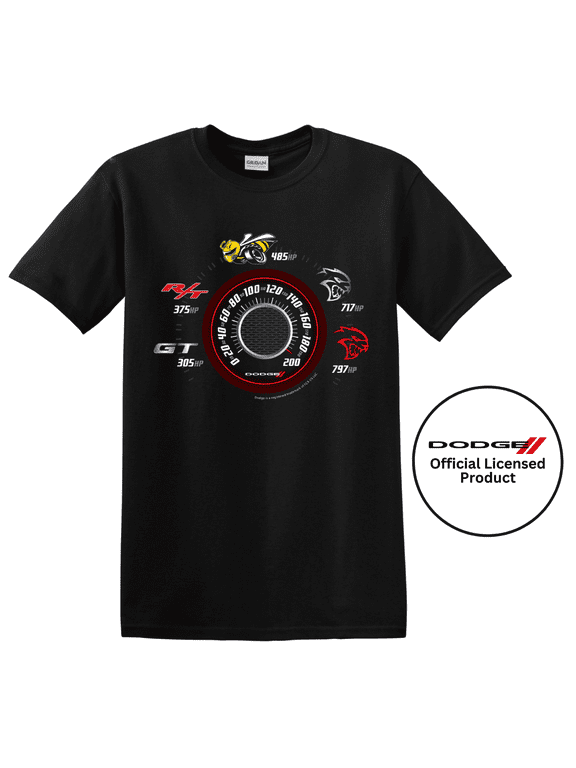 Dodge Speedometer Horsepower Logo Graphic Cotton T-Shirt Black Official Licensed (L)