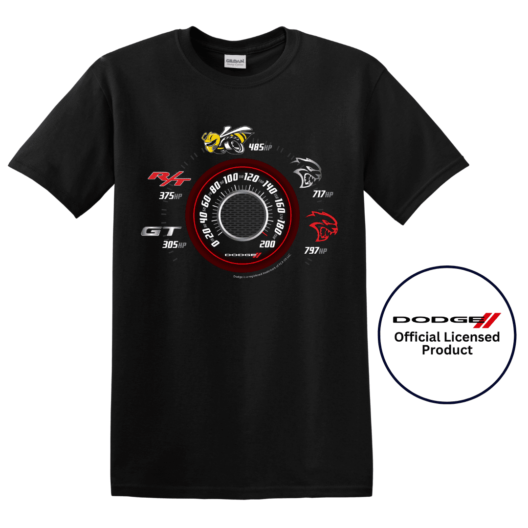 Dodge Speedometer Horsepower Logo Graphic Cotton TShirt Black Official
