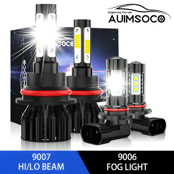 For Dodge Stratus 1995-1998 1999 2000 9007 9006 Combo Led Headlight Pack of 4 High Low Beam Fog Lights 6000k Kits Super Bright White Lights 8000 Lumens Halogen Replacement High Power Lamps