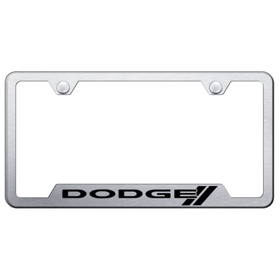 Dodge Stripe Laser Etched Logo Cut-Out License Plate Frame (Brushed Chrome)