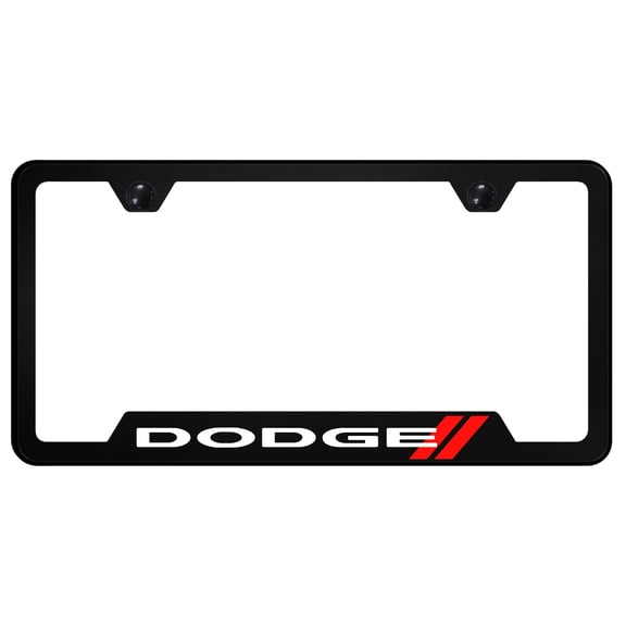 Dodge Stripe Notched License Plate Frame Logo on Black Polycarbonate