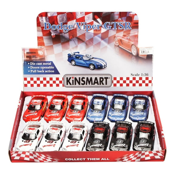 Dodge Viper Race Car #03 Diecast Car Package - Box of 12 1/36 scale Diecast Model Cars, Assorted Colors