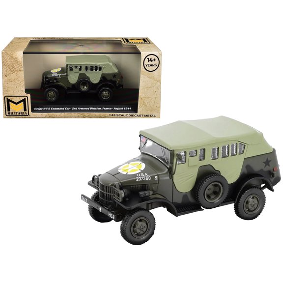 Dodge WC-6 Command Car with Canvas Top Olive Drab "2nd Armored Division France" (1944) United States Army 1/43 Diecast Model by Militaria Die Cast