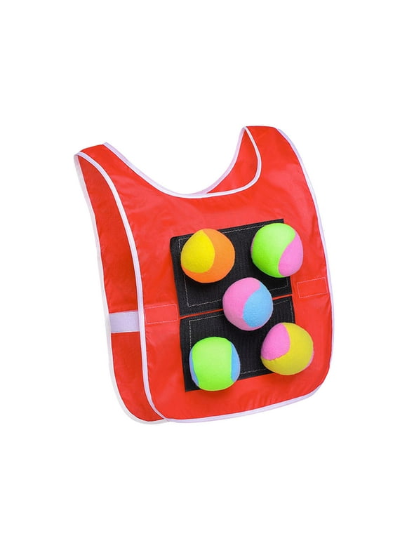 Dodgeball Game with 5 Sticky Ball Sticky Ball Vest Dodgeball Ball Game Throwing Balls Set Outdoor Sport Game Props for Outdoor Activity Lawn Kids Red