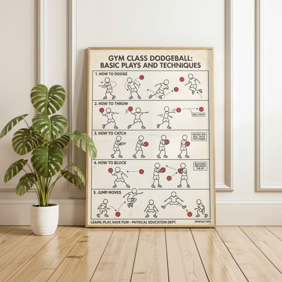 Dodgeball Retro Gym Class Diagram Wall Decor Unframed Paper Print