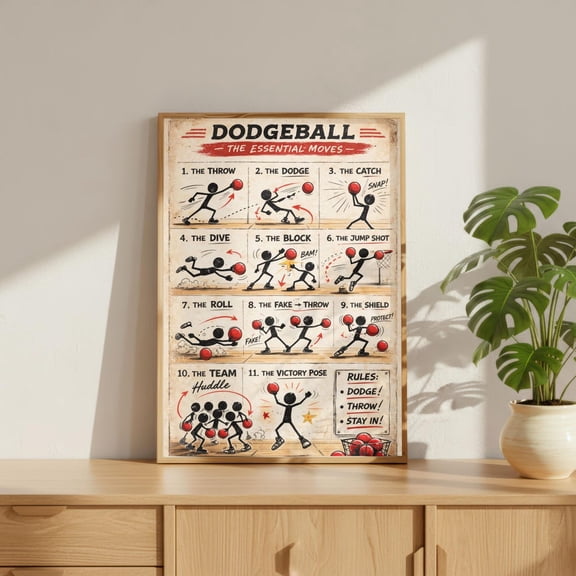 Dodgeball Stick Figure Gym Diagram Wall Decor Unframed Paper Print