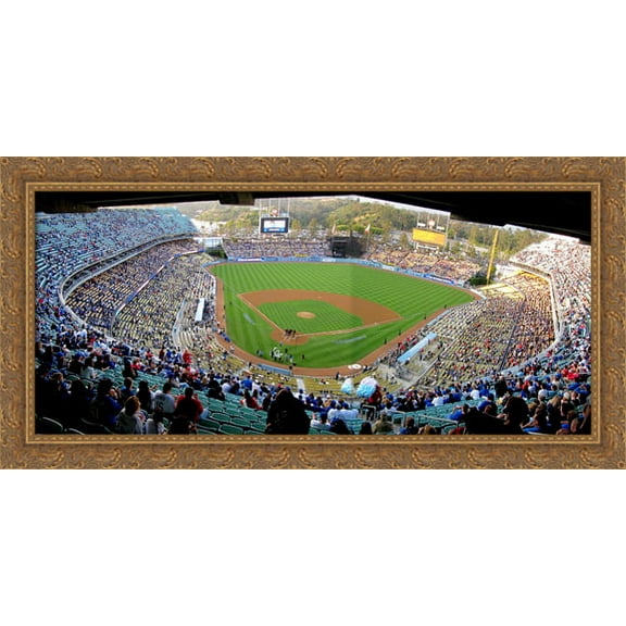 Dodger Stadium 40x20 Large Gold Ornate Wood Framed Canvas Art - Home of the Los Angeles Dodgers