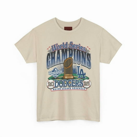 Dodgers 2025 World Series Champions Tee,Sand Color,Size XL
