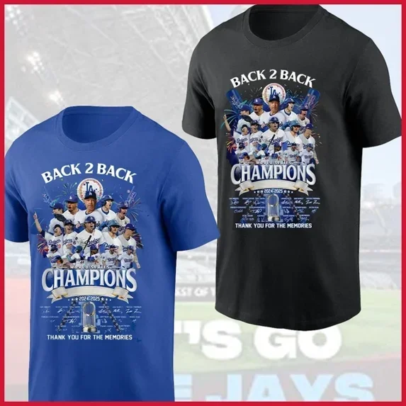 Dodgers Back 2 Back World Series Champions 2024-2025 Fans T Shirt,Black Color,Size 3XL