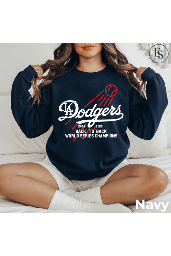 Dodgers Back to Back Sweatshirt | Vintage Baseball Champions Crewneck | Unisex Fan Game Day Pullover