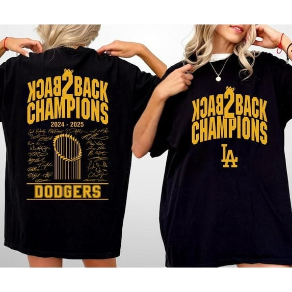 Dodgers Baseball Back to Back Champs T-Shirt,Black Color,Size 3XL