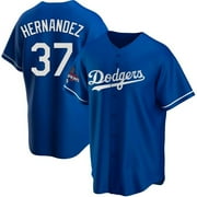 Dodgers Baseball Team Men’s Baseball Teos_car_Hernandez #37 Jersey Casual Button Down Short Sleeve Shirt